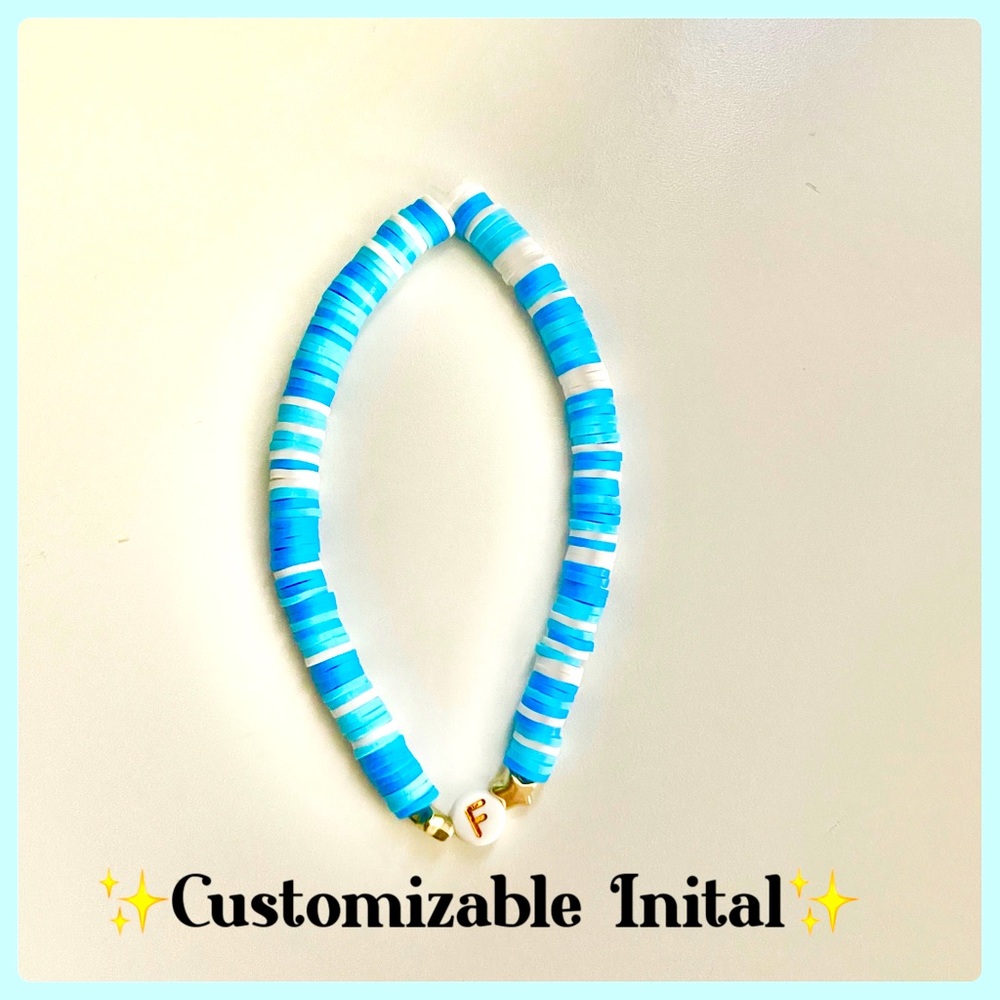 💙Ocean Blue💙 clay beads bracelet. [Customizable initial]